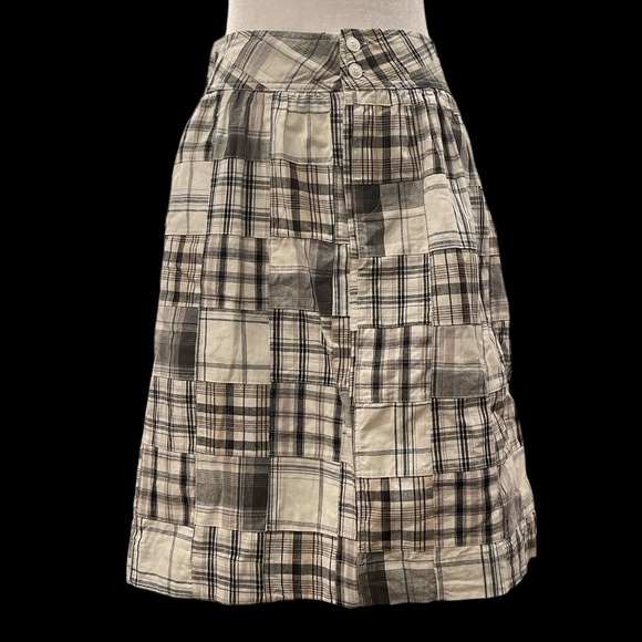 MOVINT M plaid patchwork front zip/button pocketed lined skirt - Picture 1 of 7